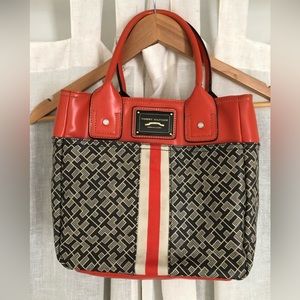 Tommy Hilfiger orange and brown tote with matching wallet